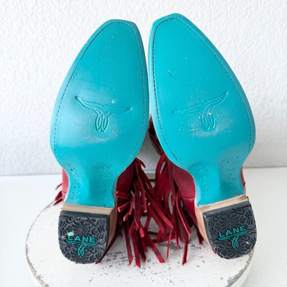 Lane SENITA FALLS Womens Cowboy Boots 7.5 Red Fringe Western Cowgirl Mid Calf - Picture 8 of 11